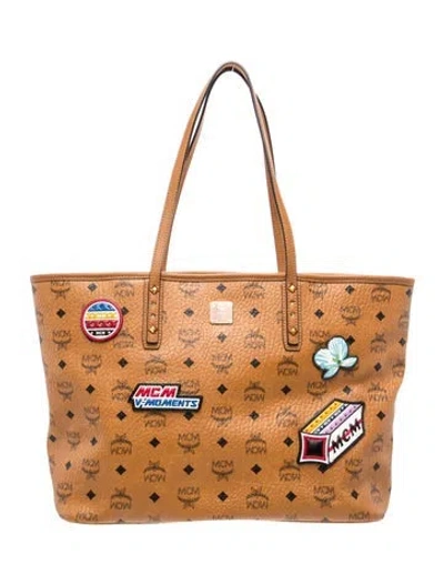 Pre-owned Mcm Visetos Anya Victory Patch Medium In Brown