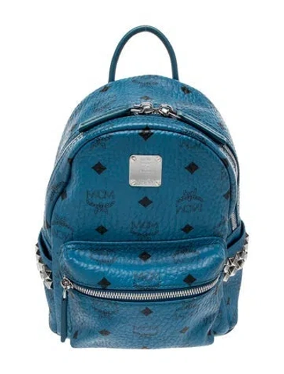 Pre-owned Mcm Visetos Backpack In Blue