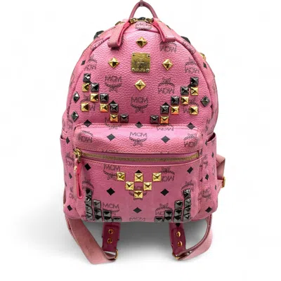 Pre-owned Mcm Visetos Backpack Mini Pink Studs
