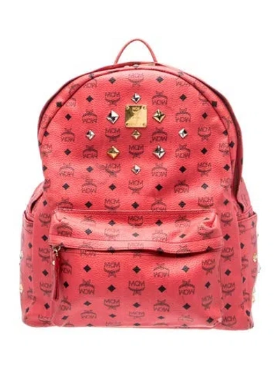 Pre-owned Mcm Visetos Backpack In Red