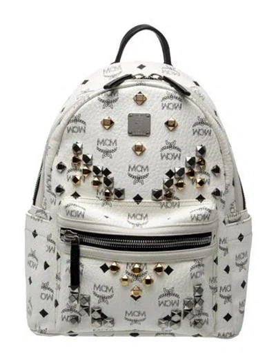 Pre-owned Mcm Visetos Backpack In White