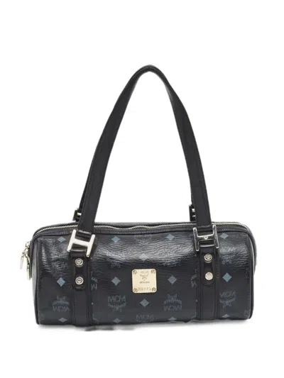 Pre-owned Mcm Visetos Barrel Tote Bag In Black