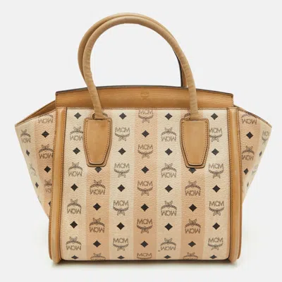 Pre-owned Mcm Visetos Beige Coated Canvas And Leather Satchel In Sand