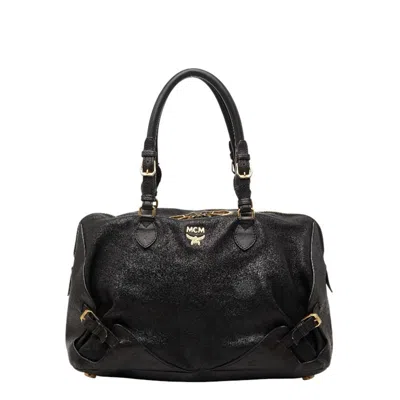 Pre-owned Mcm Visetos Black Leather Handbag Shoulder Bag ()