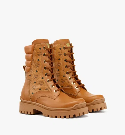 Mcm Visetos Boots In Calf Leather In Brown