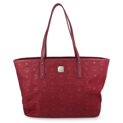 Pre-owned Mcm Visetos Bordeaux Nylon Leather Handbag Tote Bag ()