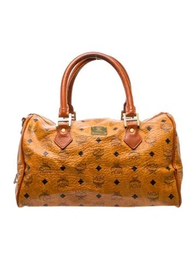 Pre-owned Mcm Visetos Boston Vintage In Brown