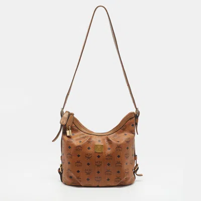 Pre-owned Mcm Visetos Brown Coated Canvas And Leather Hobo