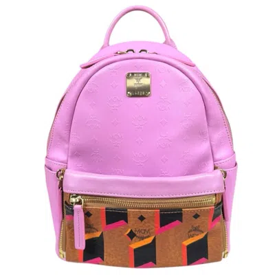 Pre-owned Mcm Visetos Brown Pink Coated Canvas Pvc Backpack Pouch () In Brown, Pink