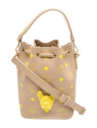 Pre-owned Mcm Visetos Bucket Bag Medium In Neutral