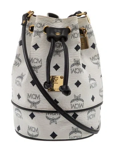 Pre-owned Mcm Visetos Bucket Bag Medium In White