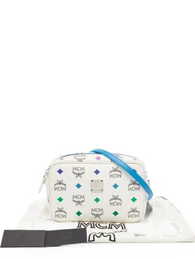 Pre-owned Mcm Visetos Camera Cross Body Bag In White