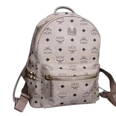 Pre-owned Mcm Visetos Canvas Leather Backpack () In Sand