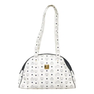 Pre-owned Mcm Visetos Canvas Shoulder Bag () In White