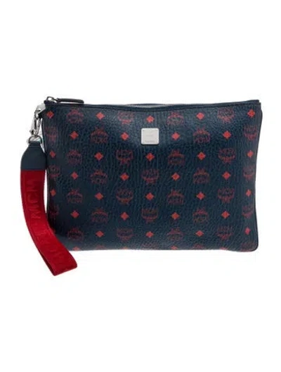 Pre-owned Mcm Visetos Clutch Large In Blue