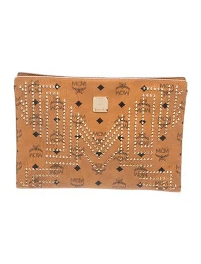 Pre-owned Mcm Visetos Clutch In Neutral