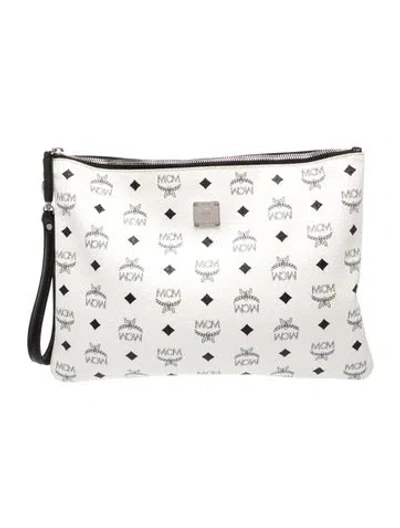 Pre-owned Mcm Visetos Clutch In White