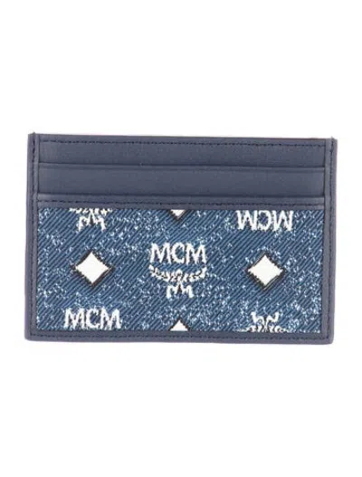 Pre-owned Mcm Visetos Denim Card Holder In Blue