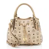 Mcm Visetos Drawstring Small Shopper Tote In Neutral