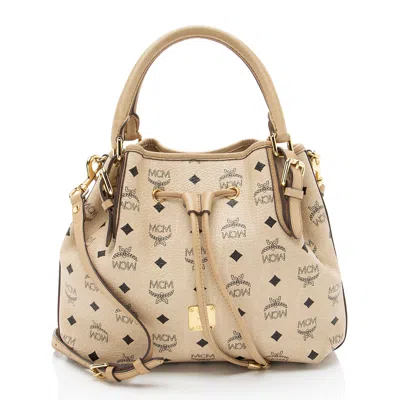 Mcm Visetos Drawstring Small Shopper Tote In Neutral