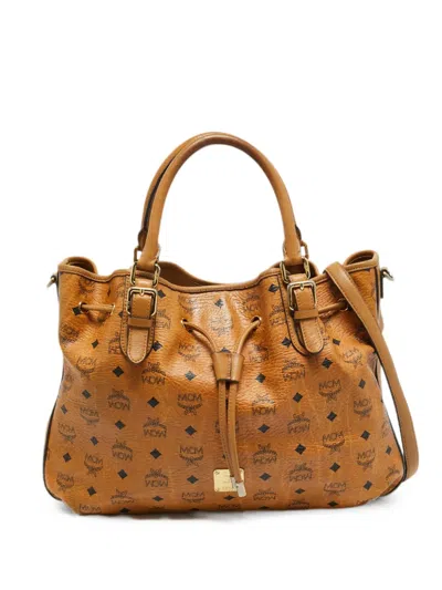 Pre-owned Mcm Visetos Drawstring Tote Bag In Brown
