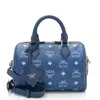 Mcm Small Ella Boston Visetos Monogram Tote Bag In Blue