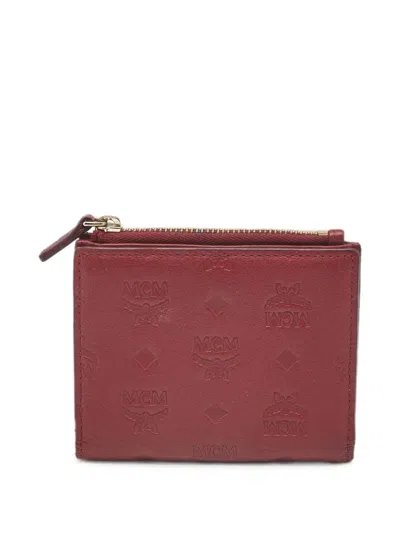 Pre-owned Mcm Visetos Embossed Card Case In Red
