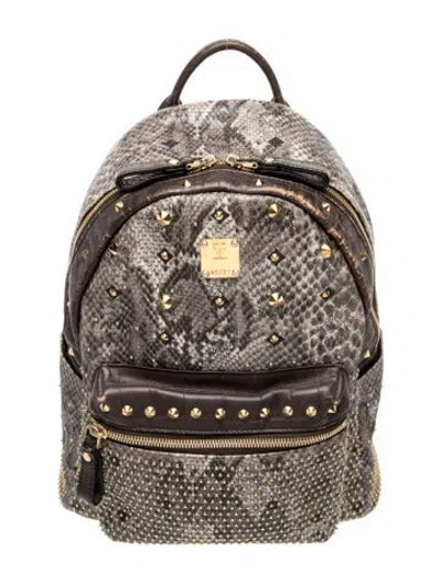 Pre-owned Mcm Visetos Embossed Leather Backpack In White