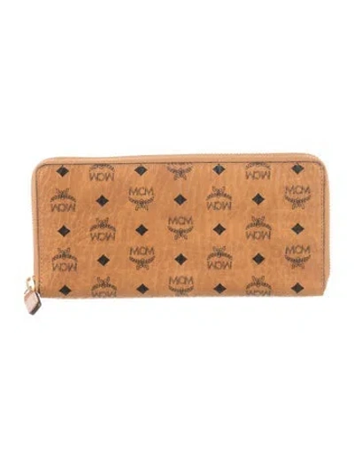 Pre-owned Mcm Visetos Graphic Print Continental Wallet In Brown