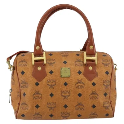 Pre-owned Mcm Visetos Handbag Canvas And Leather Canvas Handbag () In Brown