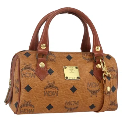 Pre-owned Mcm Visetos Handbag Canvas And Leather Canvas Handbag () In Brown
