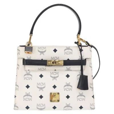 Pre-owned Mcm Visetos Handbag Canvas And Leather Canvas Handbag () In White