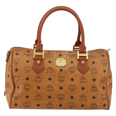 Pre-owned Mcm Visetos Handbag Canvas And Leather Canvas Travel Bag Bag () In Brown