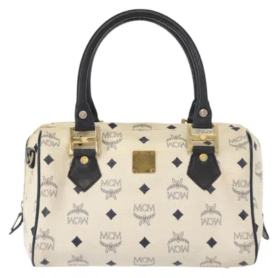 Pre-owned Mcm Visetos Handbag Canvas And Leather Pvc Handbag () In White