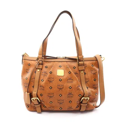 Mcm Visetos Handbag Pvc Coated Canvas Leather In Brown