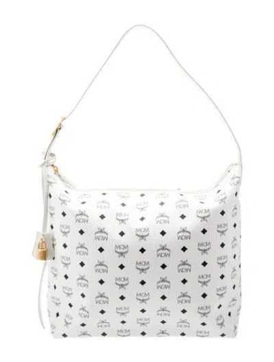 Pre-owned Mcm Visetos Hobo Large In White