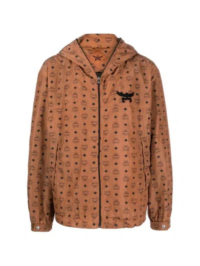 Mcm Monogram Print Hooded Jacket In Brown