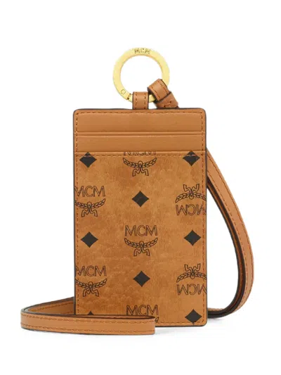 Mcm Visetos Lanyard Card Holder In Brown