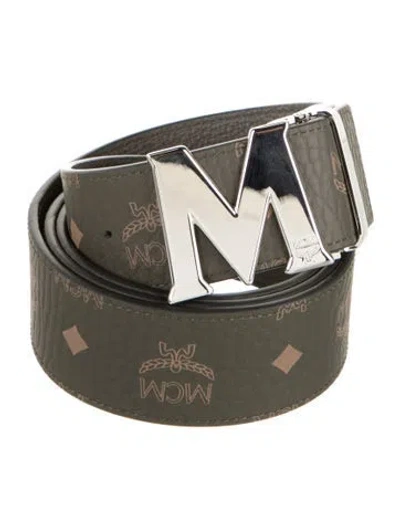 Pre-owned Mcm Visetos Leather Belt In Grey