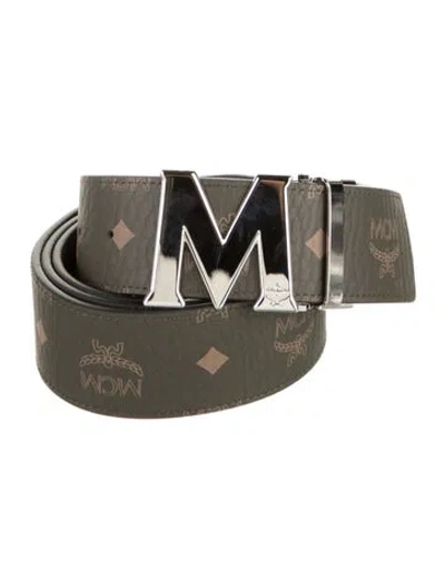 Pre-owned Mcm Visetos Leather Belt In Grey