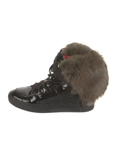 Pre-owned Mcm Visetos Leather Boots In Black