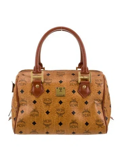 Pre-owned Mcm Visetos Leather Boston Bag In Brown