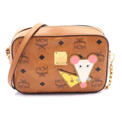 Mcm Visetos Leather Camera Shoulder Bag In Brown