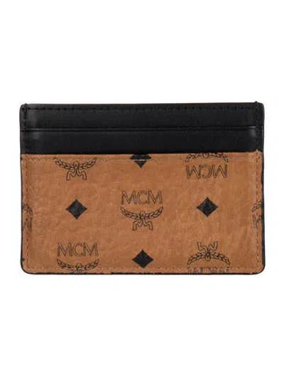 Pre-owned Mcm Visetos Leather Card Holder In Brown