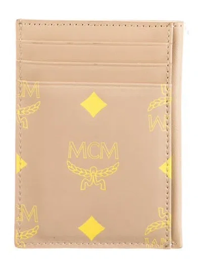 Pre-owned Mcm Visetos Leather Card Holder In Neutral