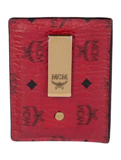 Pre-owned Mcm Visetos Leather Card Holder In Red