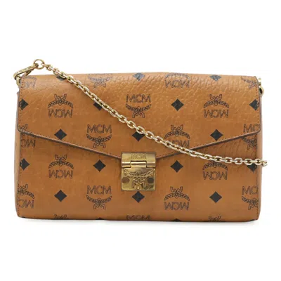 Mcm Visetos Leather Chain Wallet 2way Clutch In Brown