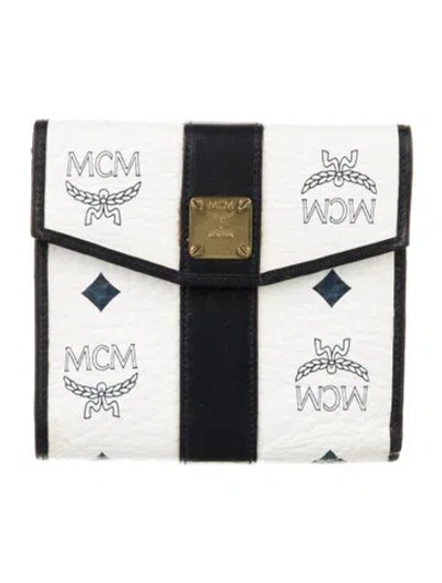 Pre-owned Mcm Visetos Leather Compact Wallet In Neutral
