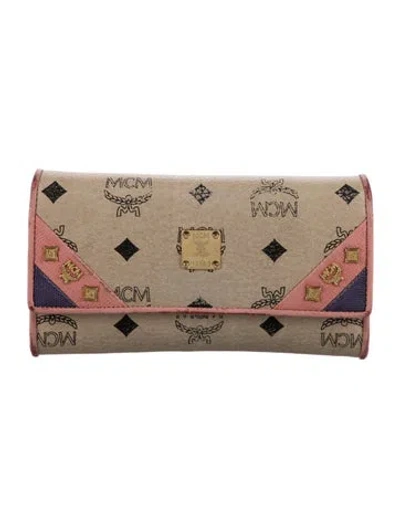 Pre-owned Mcm Visetos Leather Continental Wallet In Neutrals