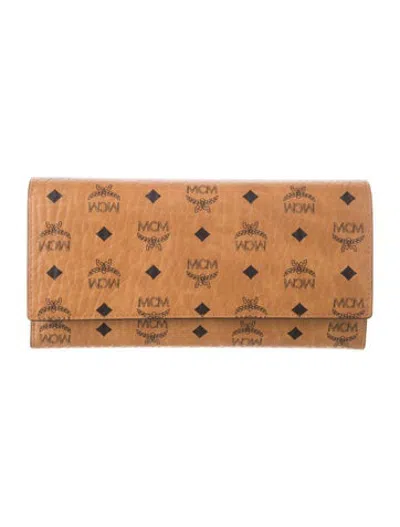 Pre-owned Mcm Visetos Leather Continental Wallet In Neutrals